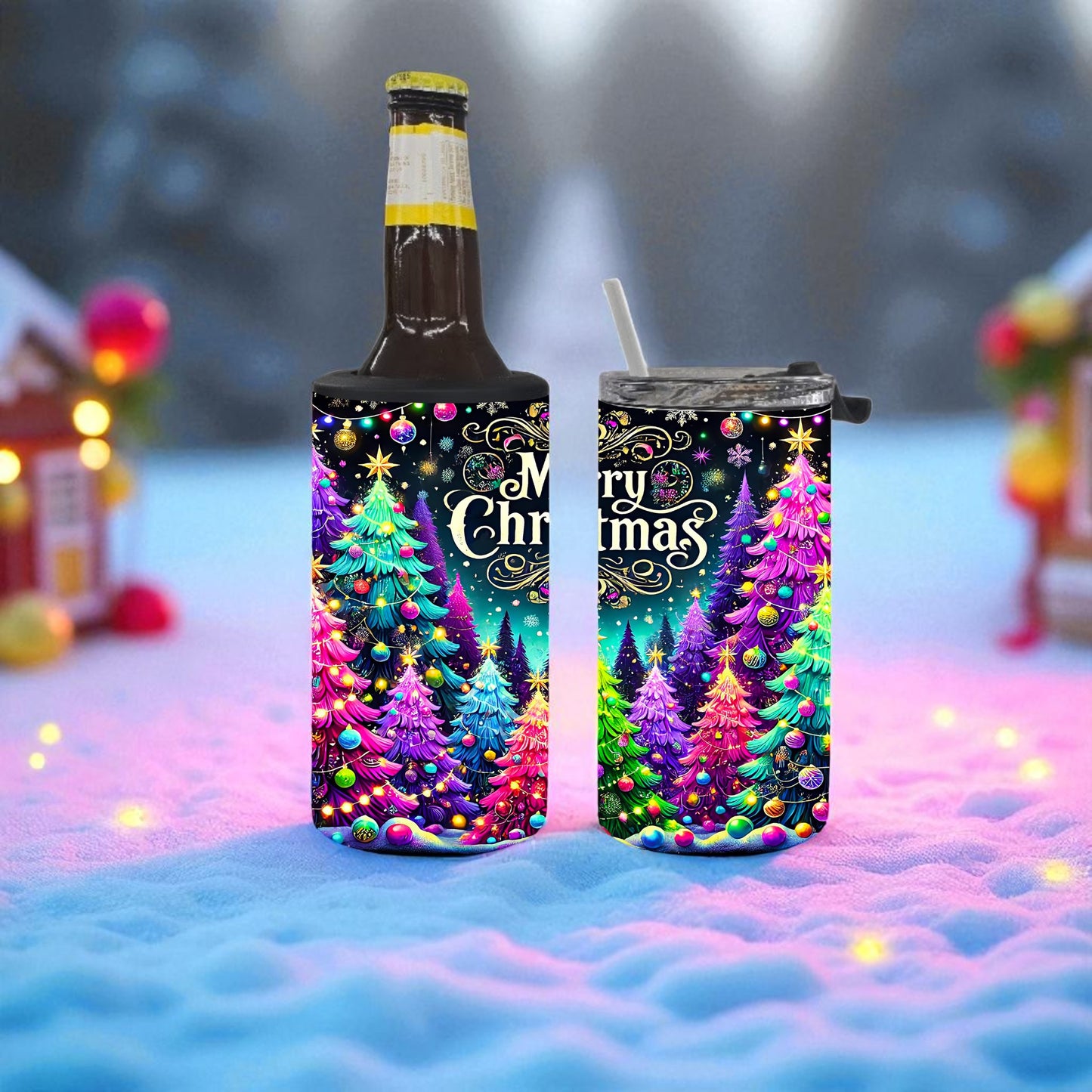 Neon Noel Forest 4-in-1 Can Cooler Tumbler