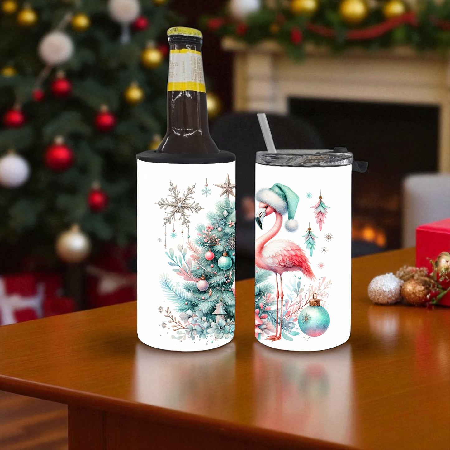 Festive Flamingo 4-in-1 Can Cooler Tumbler