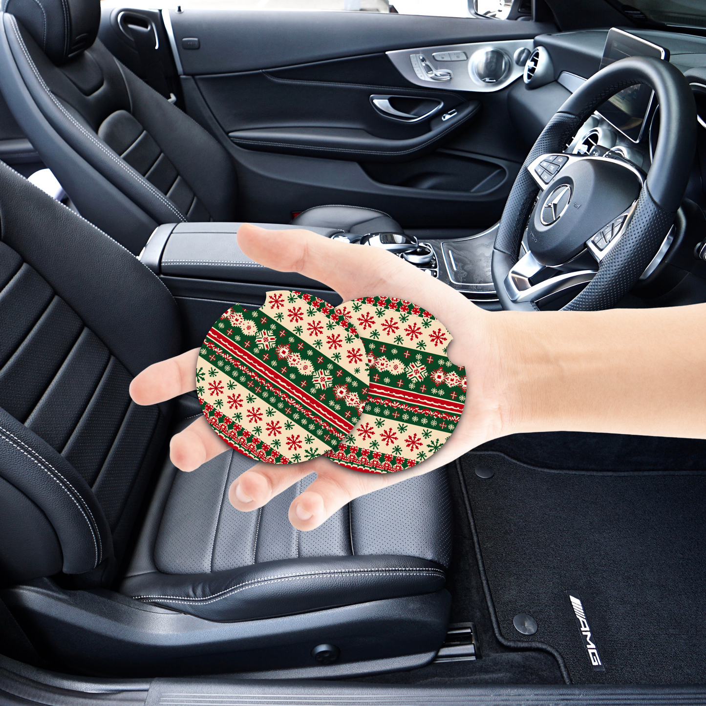 Nordic Snowflake Knit Car Coaster