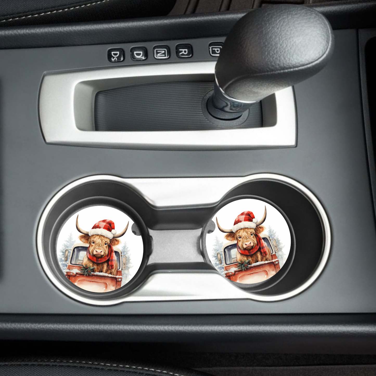 Plaid Highland Cow Car Coaster