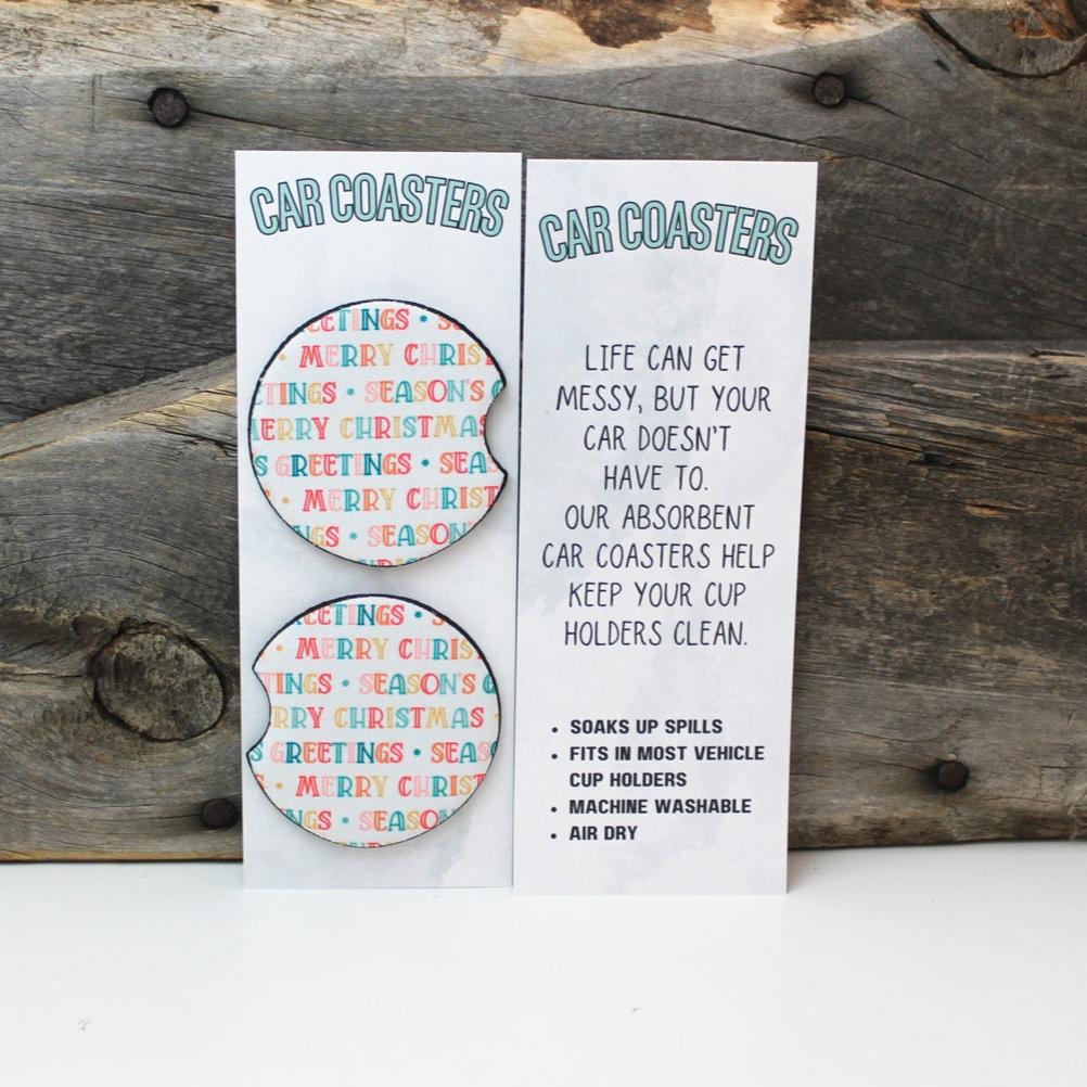 Merry Christmas Seasons Greetings Car Coasters