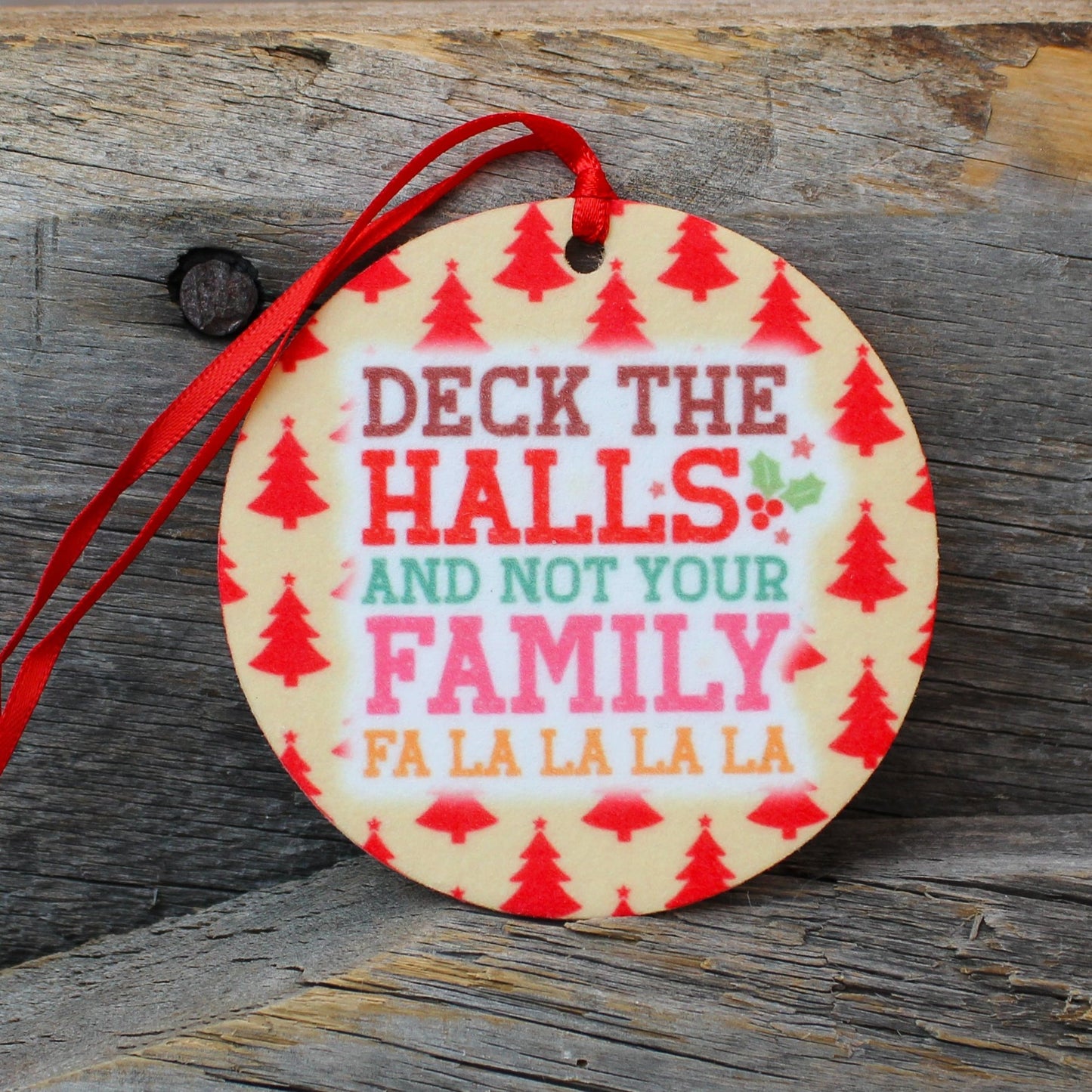 Deck The Halls Re-Scentable Round Car Freshener
