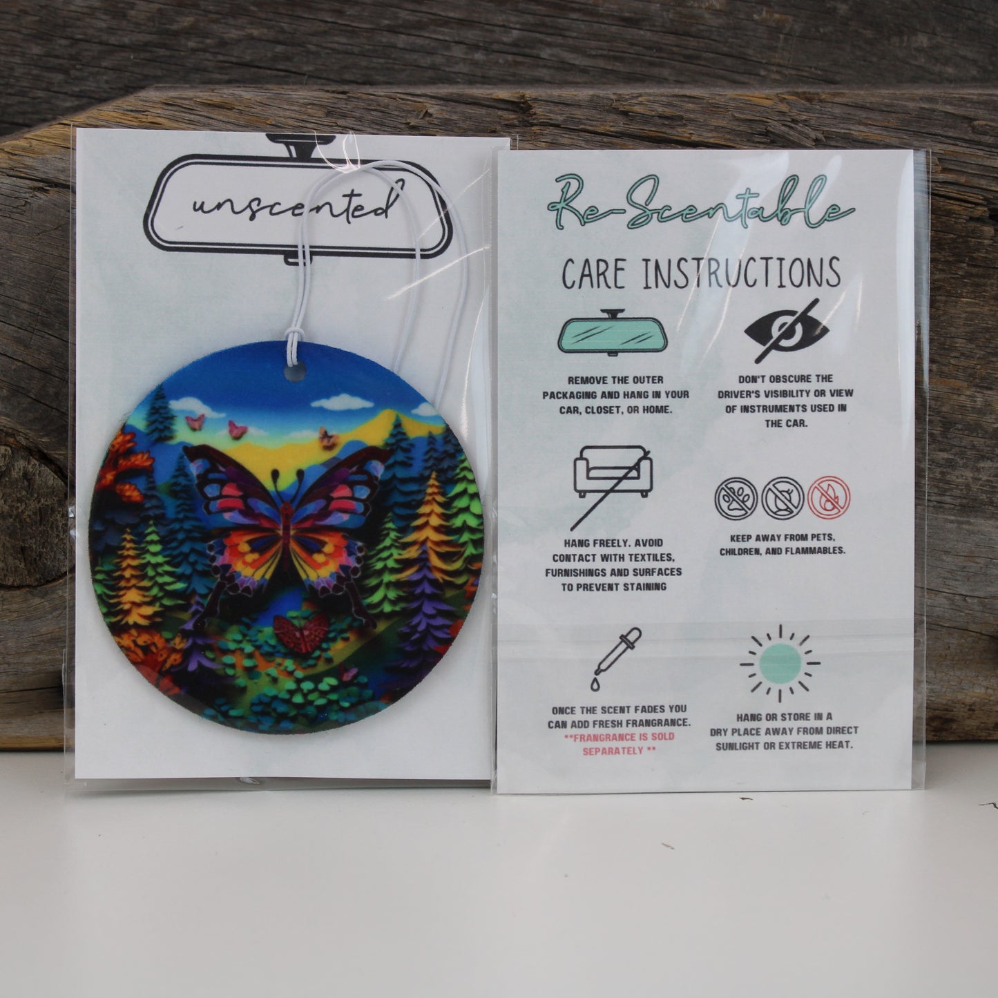 Vibrant Woodsy Butterfly Re-Scentable Round Car Freshener