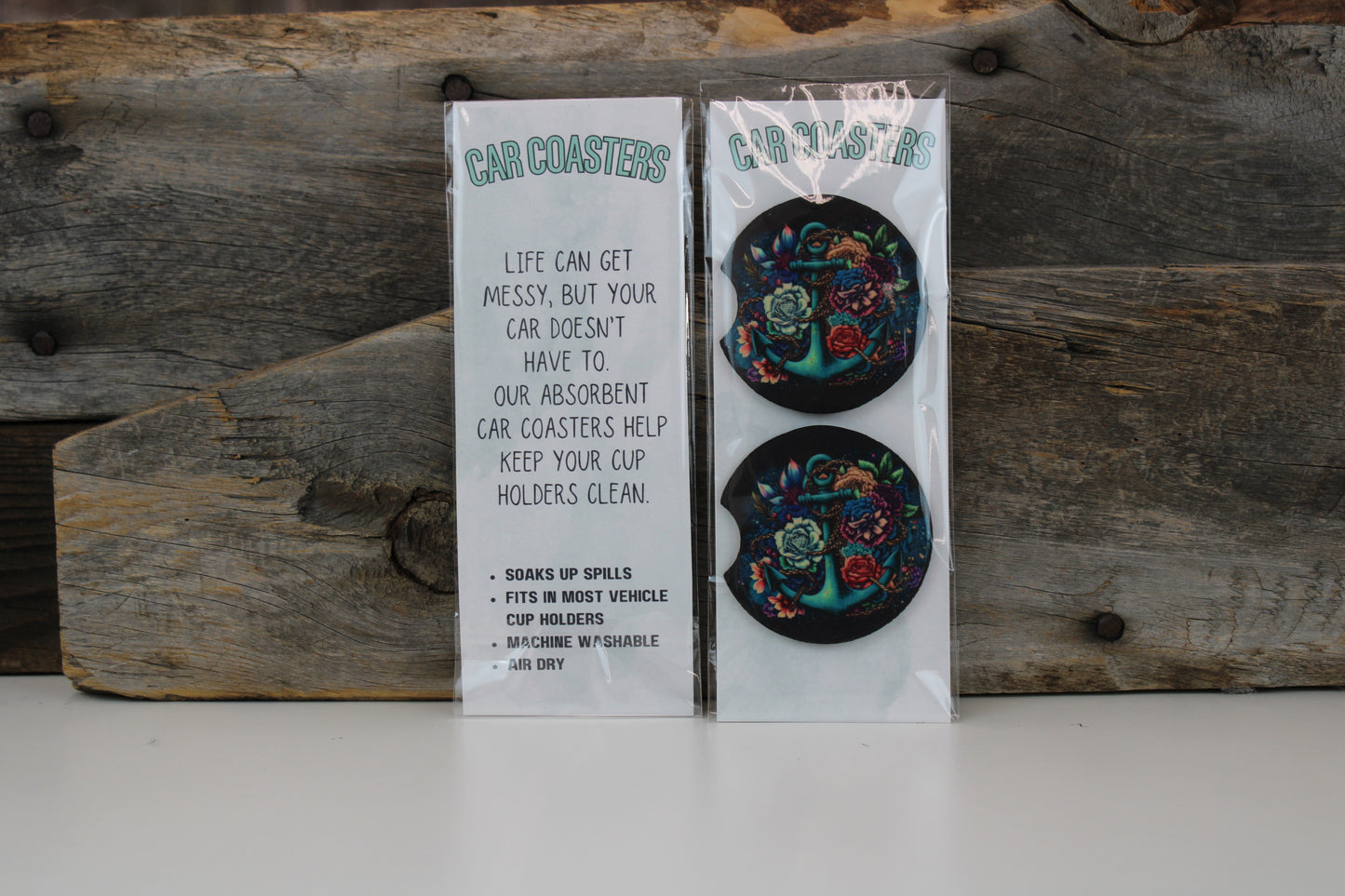 Floral Anchor - Car Coasters