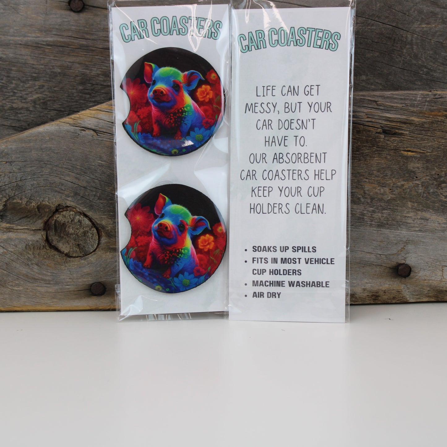 Florecent Pig - Car Coasters 🐷