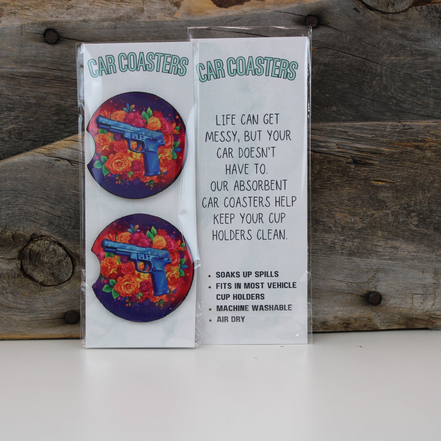 Floral Gun Car Coasters