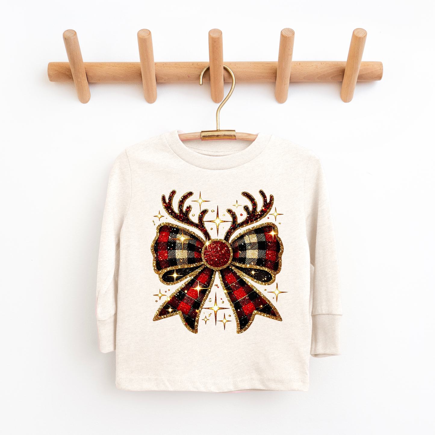 Reindeer Coquette Bow Youth & Toddler Long Sleeve Graphic Tee