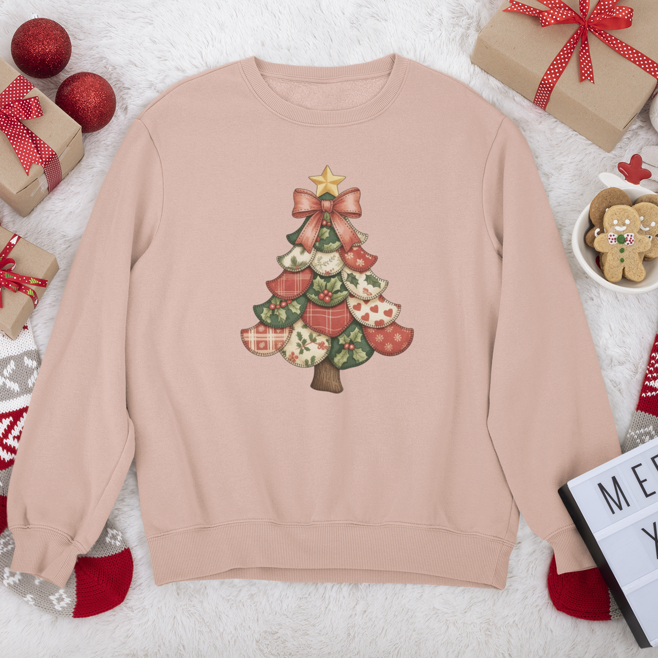 Patchwork Holiday Tree Graphic Sweatshirt