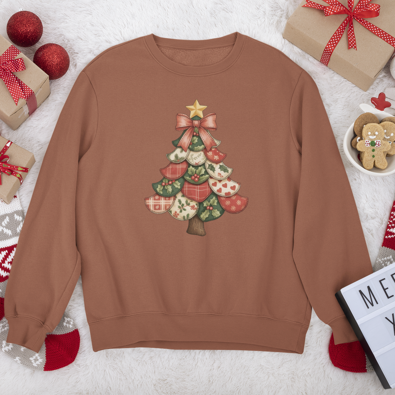 Patchwork Holiday Tree Graphic Sweatshirt
