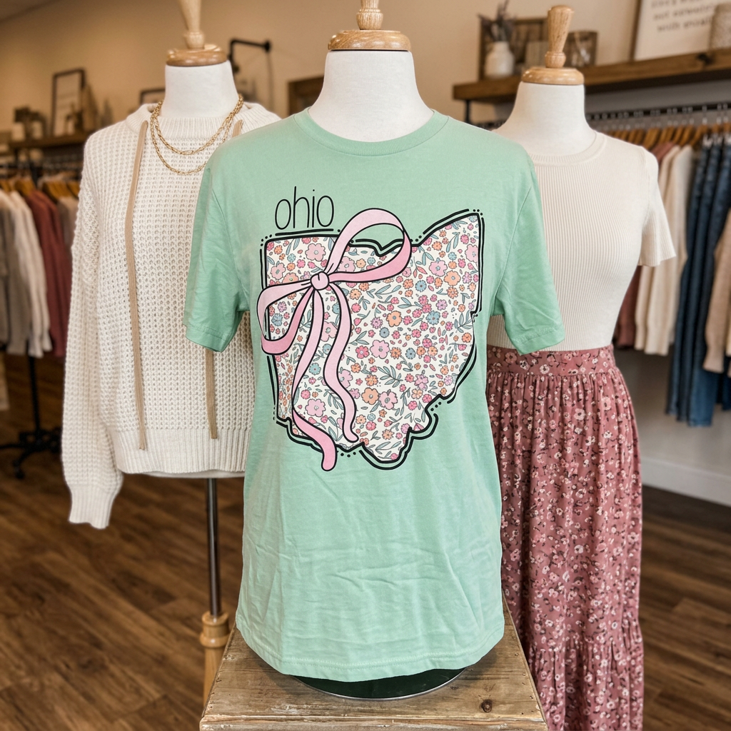 Sweet Ohio Floral Bow Adult Graphic Tee
