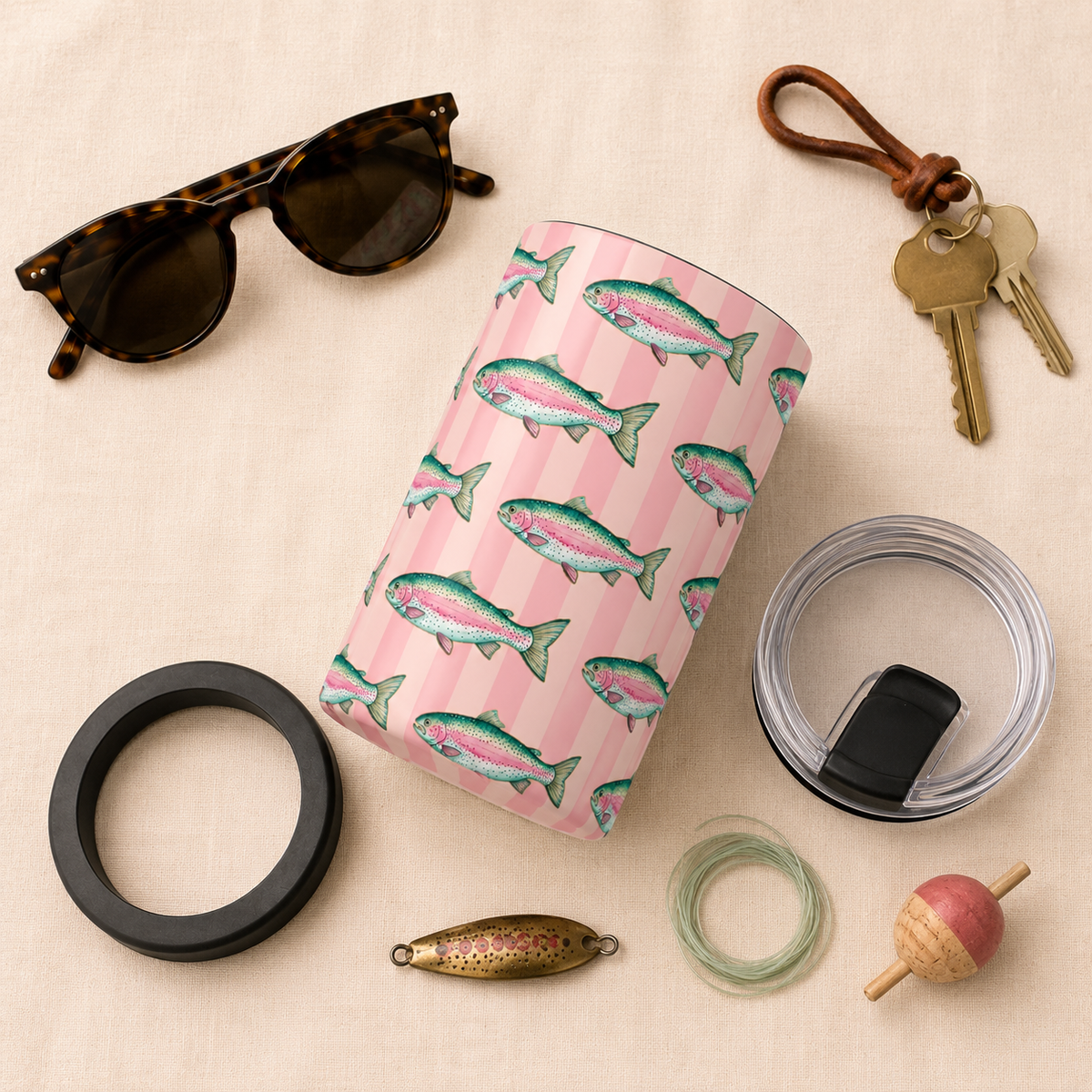 Rainbow Trout Slim Can Cooler Beverage Holder Set