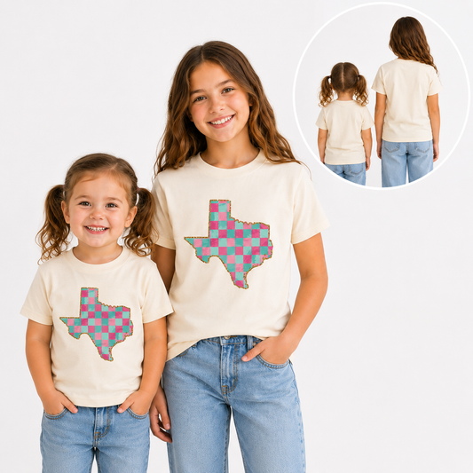 Texas Pastel Checkered Youth & Toddler Graphic Tshirt