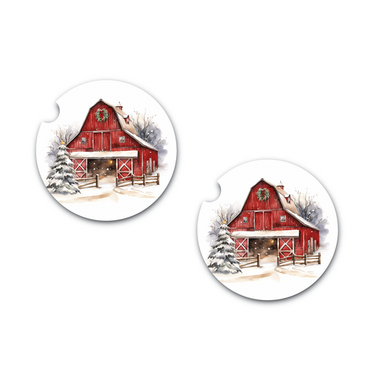 Whispering Winter Barn Car Coaster