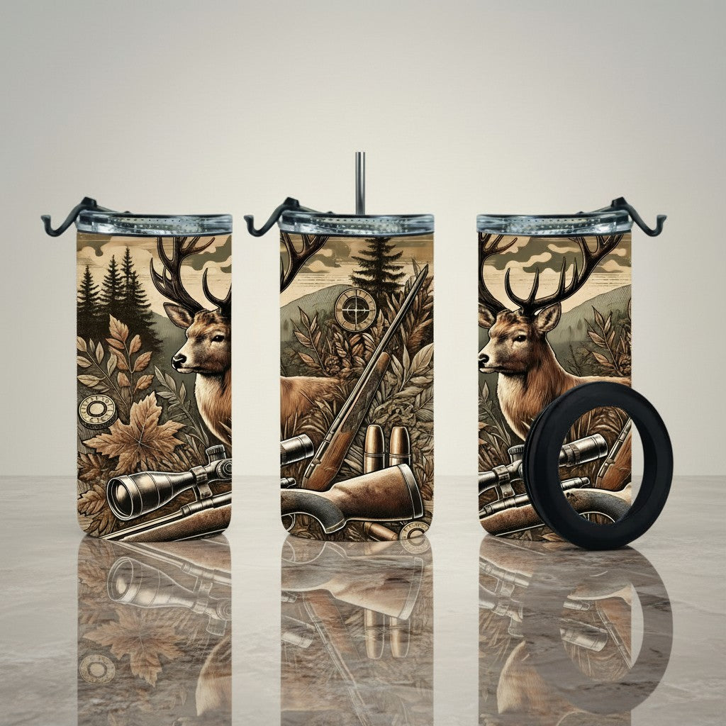 Decorative blind with deer and hunting theme on a neutral background