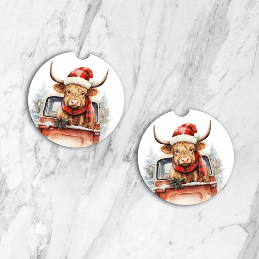 Plaid Highland Cow Car Coaster