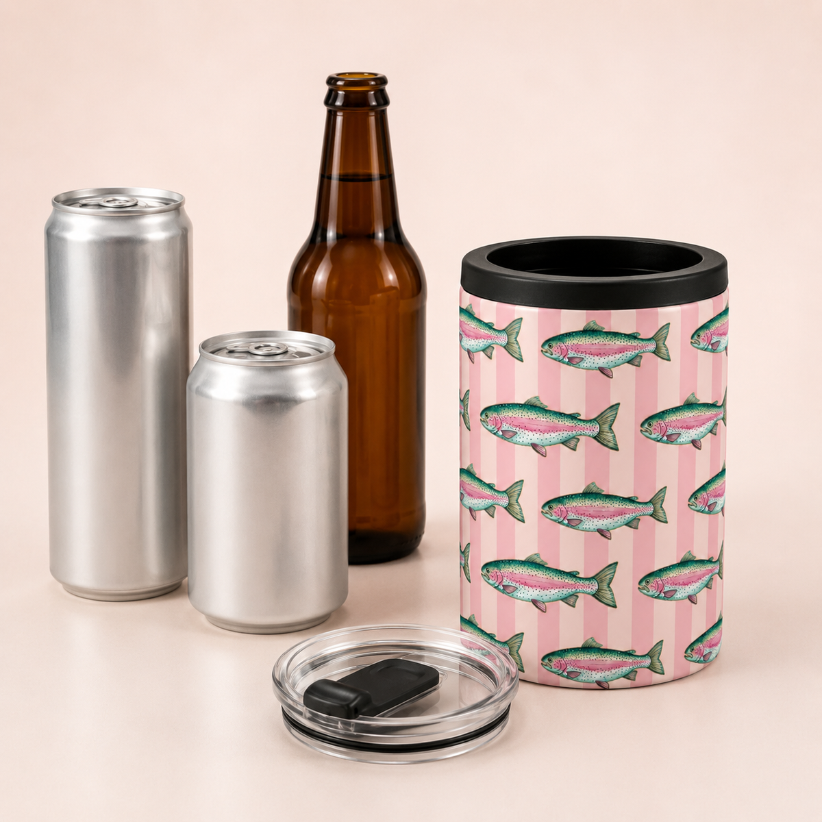 Rainbow Trout Slim Can Cooler Beverage Holder Set