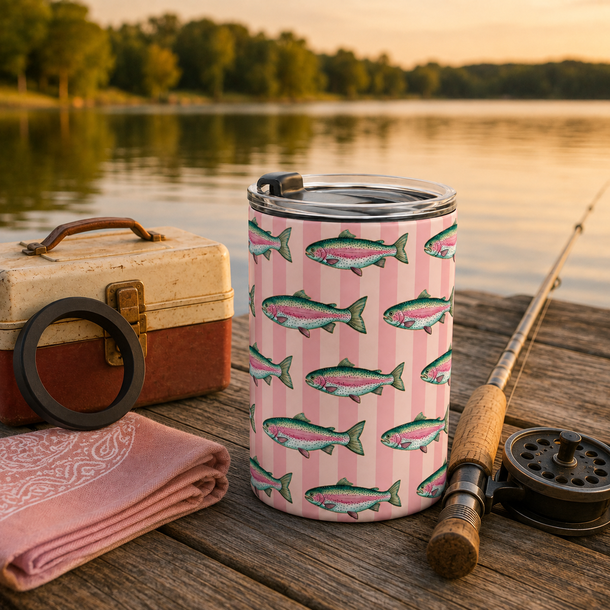 Rainbow Trout Slim Can Cooler Beverage Holder Set