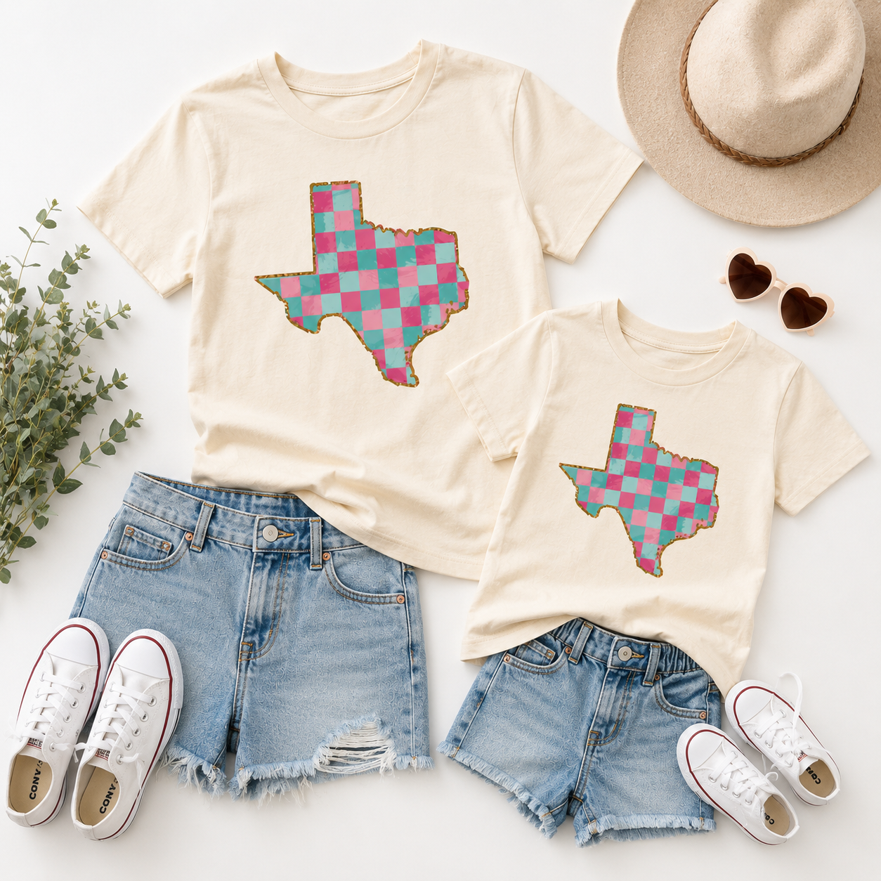 Texas Pastel Checkered Youth & Toddler Graphic Tshirt