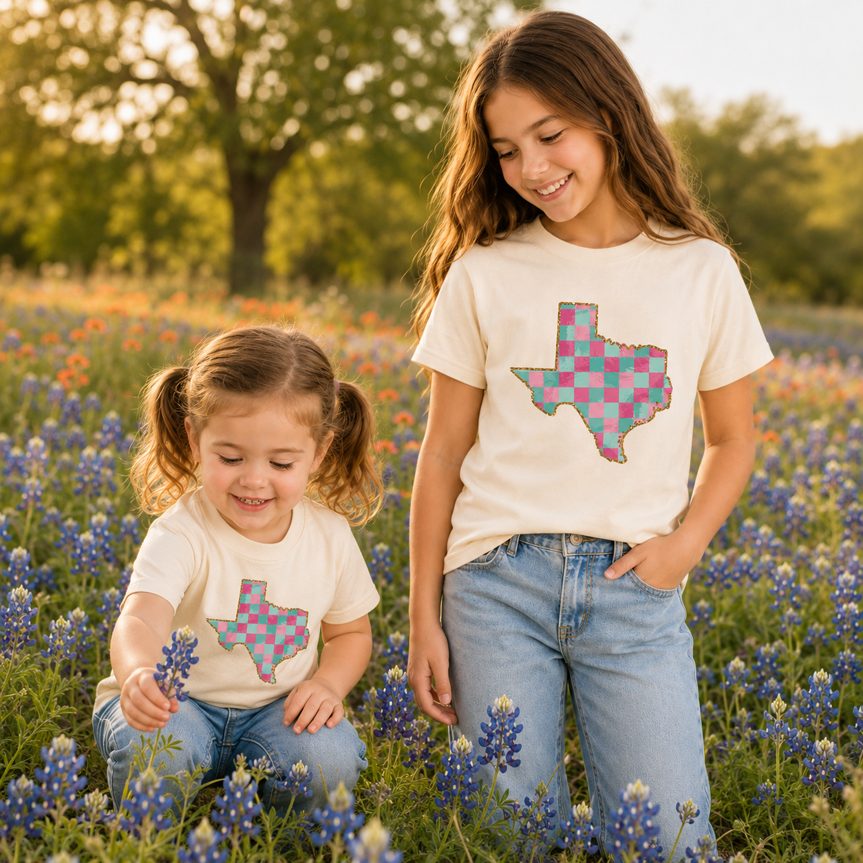 Texas Pastel Checkered Youth & Toddler Graphic Tshirt