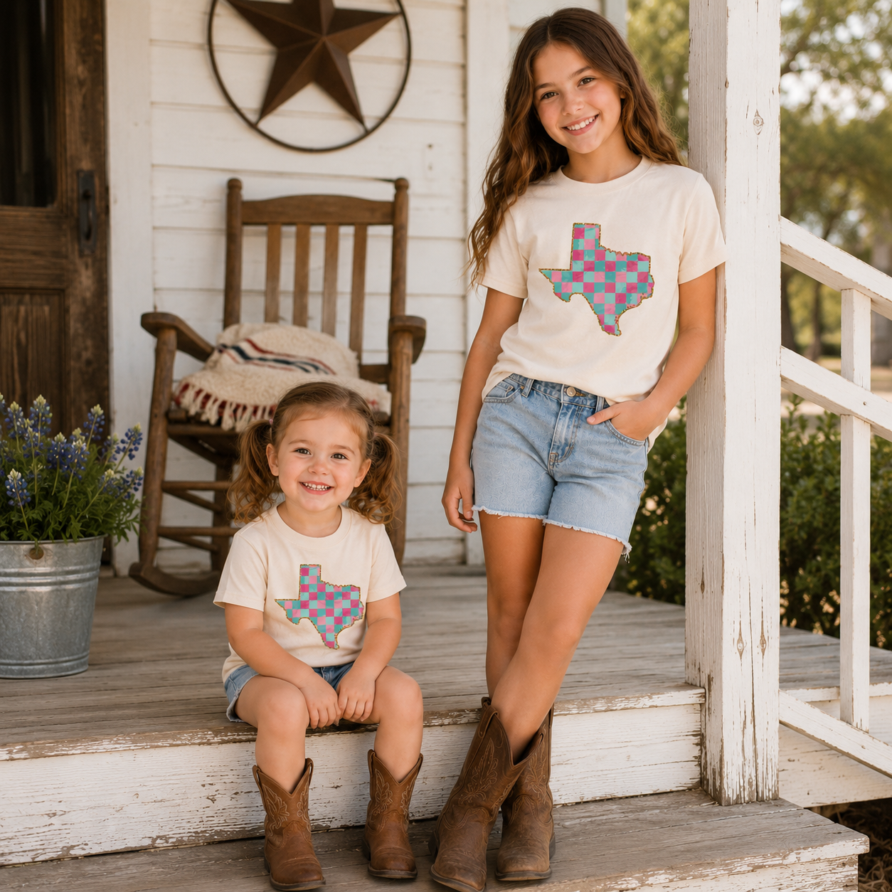 Texas Pastel Checkered Youth & Toddler Graphic Tshirt