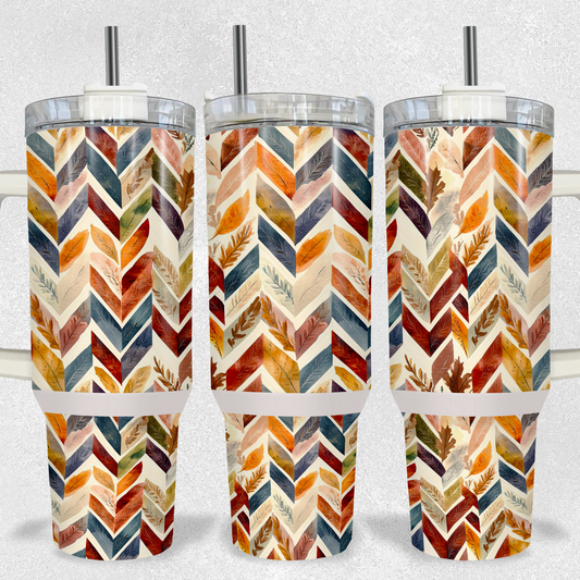 Fall Chevron Leaves Tumbler – 40oz Autumn Stainless Steel Cup with Straw