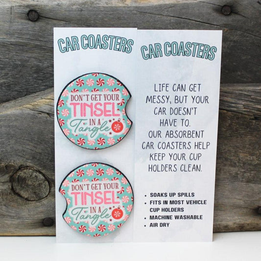 Don't Get Your Tinsel In A Tangel Car Coasters