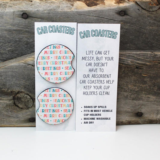 Merry Christmas Seasons Greetings Car Coasters