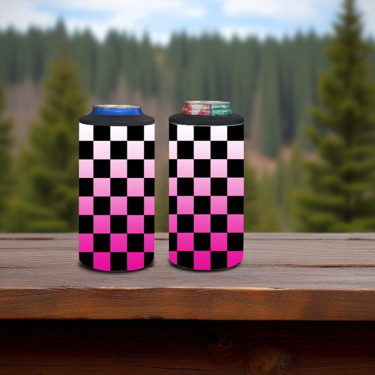 Pink Fade Checker 4-in-1 Can Cooler Cup