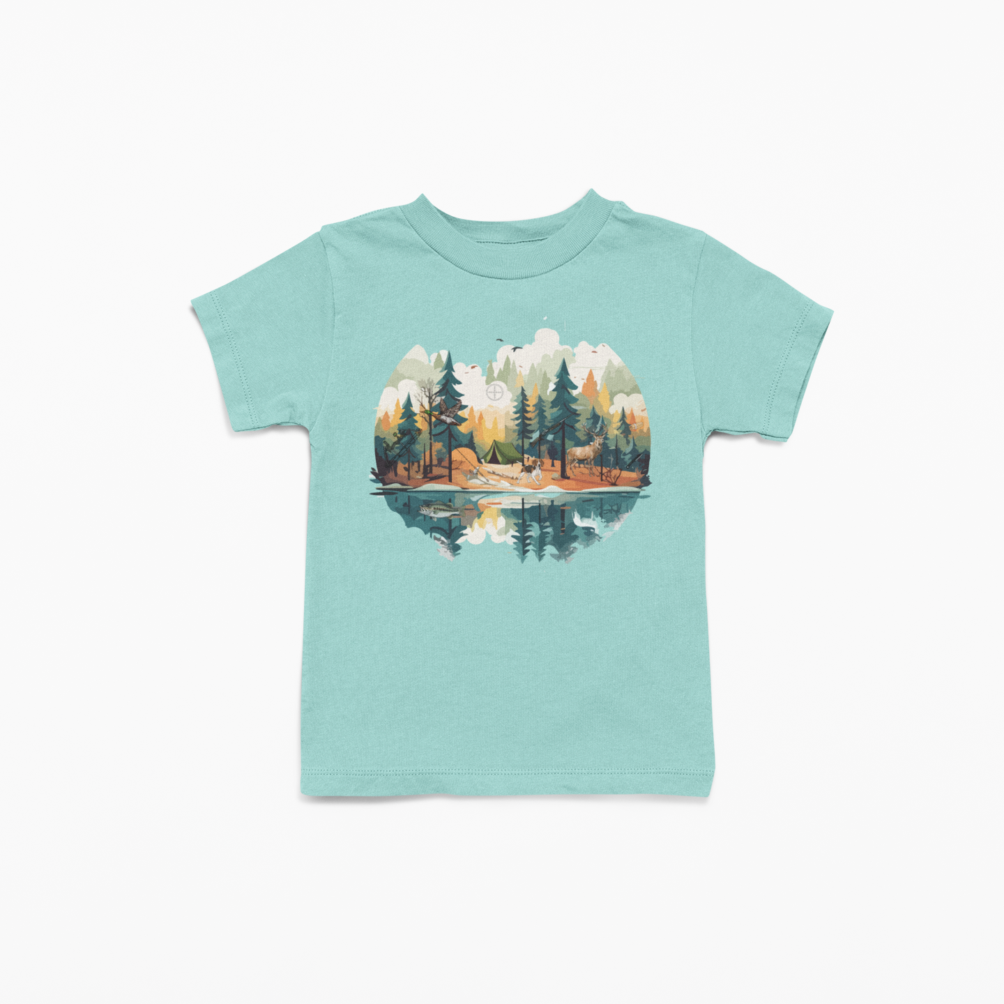 Light blue t-shirt with a nature graphic on a white background