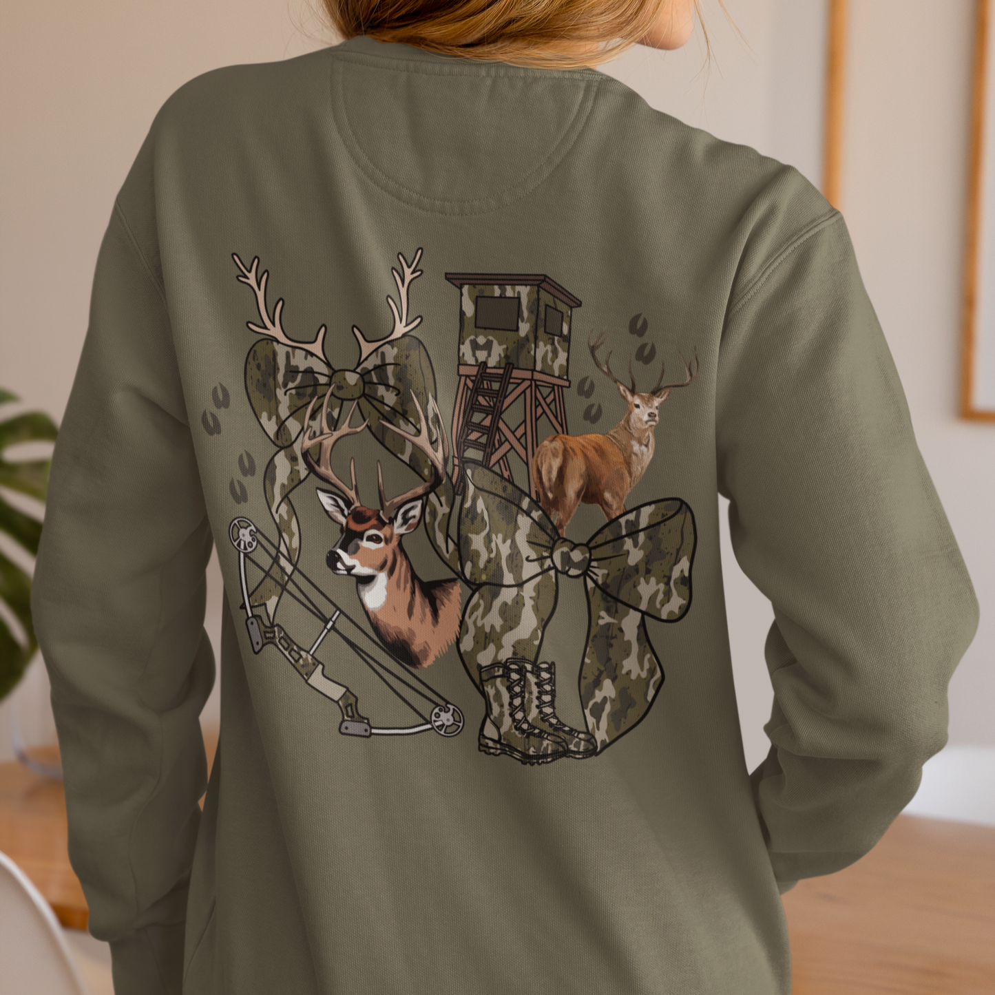 Camo & Antlers Graphic Crewneck Sweatshirt