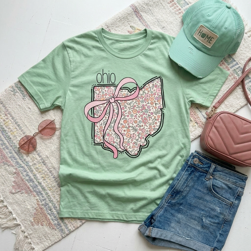 Sweet Ohio Floral Bow Adult Graphic Tee