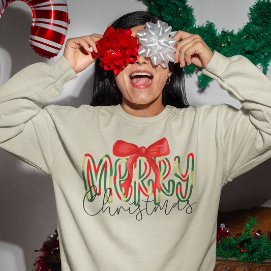 Merry Bow Christmas Graphic Sweatshirt