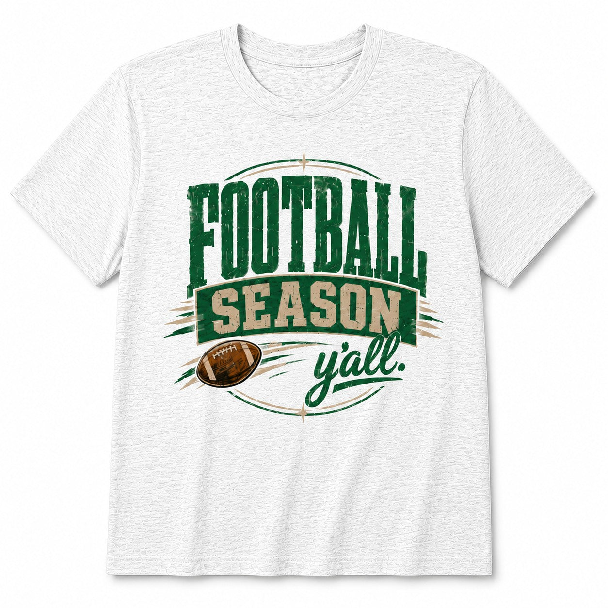 Tea Shirt Shoppe Wholesale ash grey graphic tee featuring a green and brown Football Season y'all print.