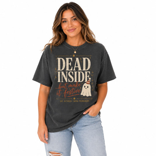 Tea Shirt Shoppe Wholesale charcoal Comfort Colors graphic tee with Dead Inside Halloween ghost print