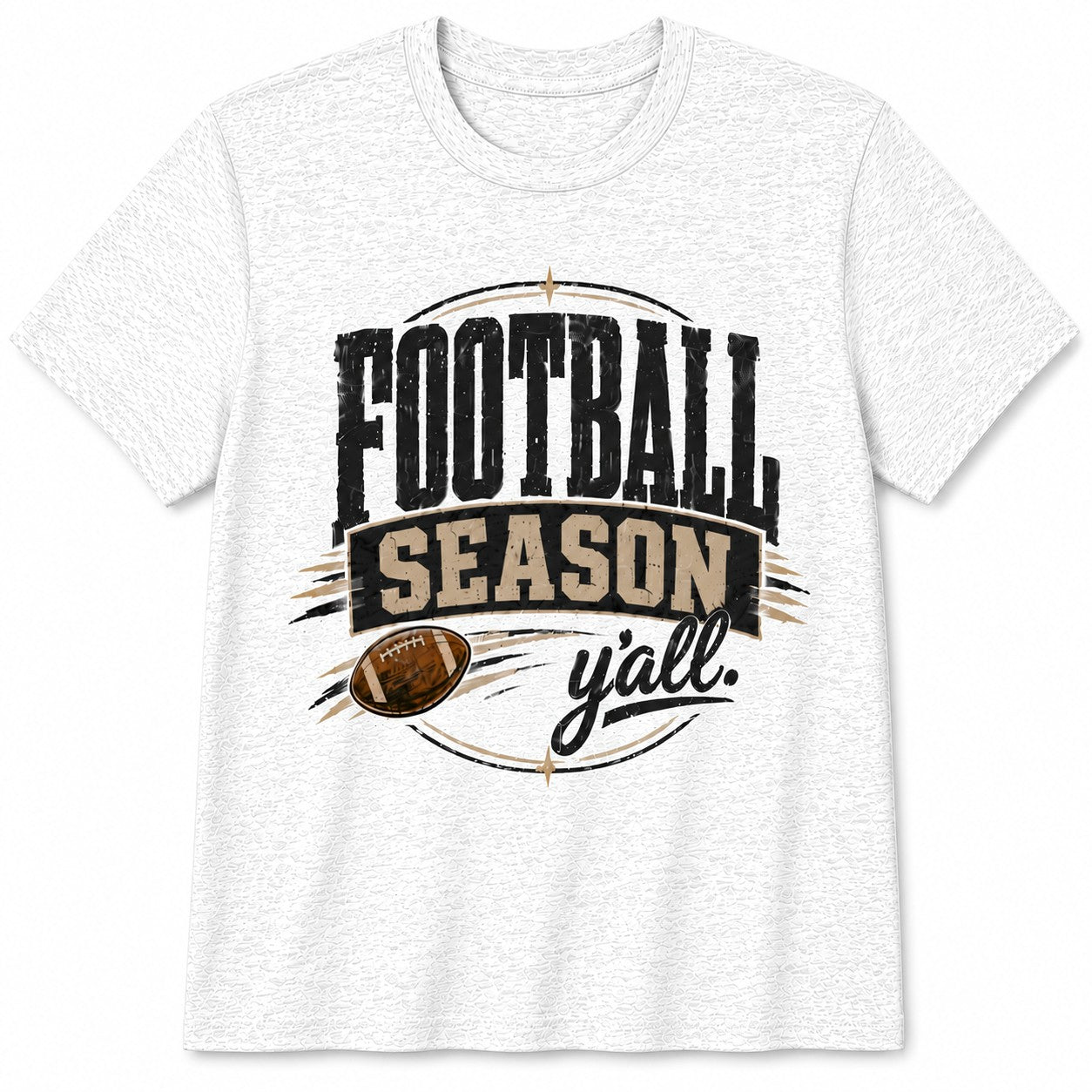 Tea Shirt Shoppe Wholesale ash grey Gildan graphic tee featuring a distressed Football Season y'all print.