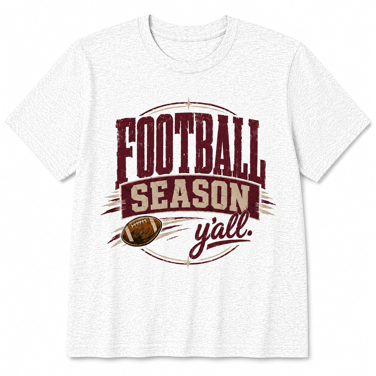 Tea Shirt Shoppe Wholesale ash grey Gildan football season graphic t-shirt with maroon and brown text design