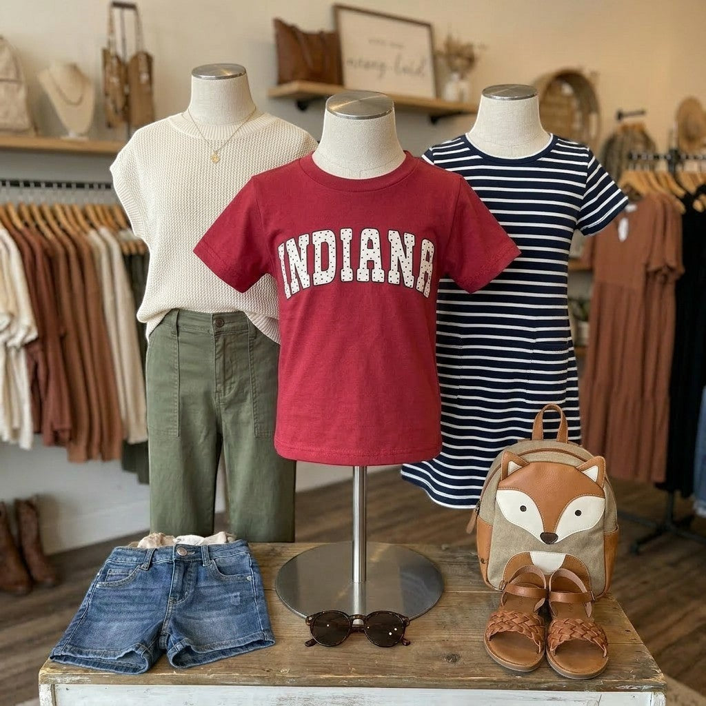 Tea Shirt Shoppe Wholesale maroon short-sleeve cotton blend youth t-shirt with "INDIANA" graphic