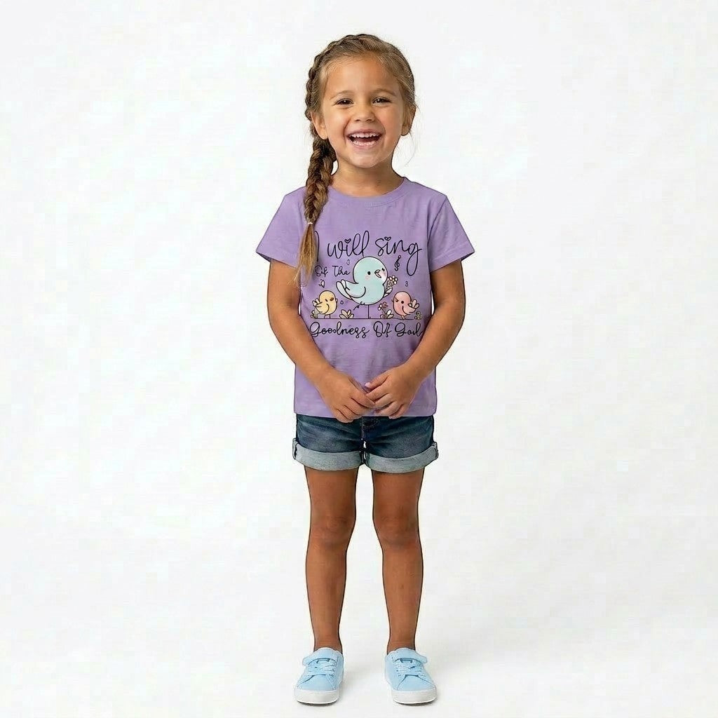 Tea Shirt Shoppe Wholesale lavender 100% cotton youth graphic tee with birds and flowers,