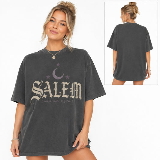 Tea Shirt Shoppe Wholesale Salem graphic tee in charcoal grey Comfort Colors cotton with moon and star print