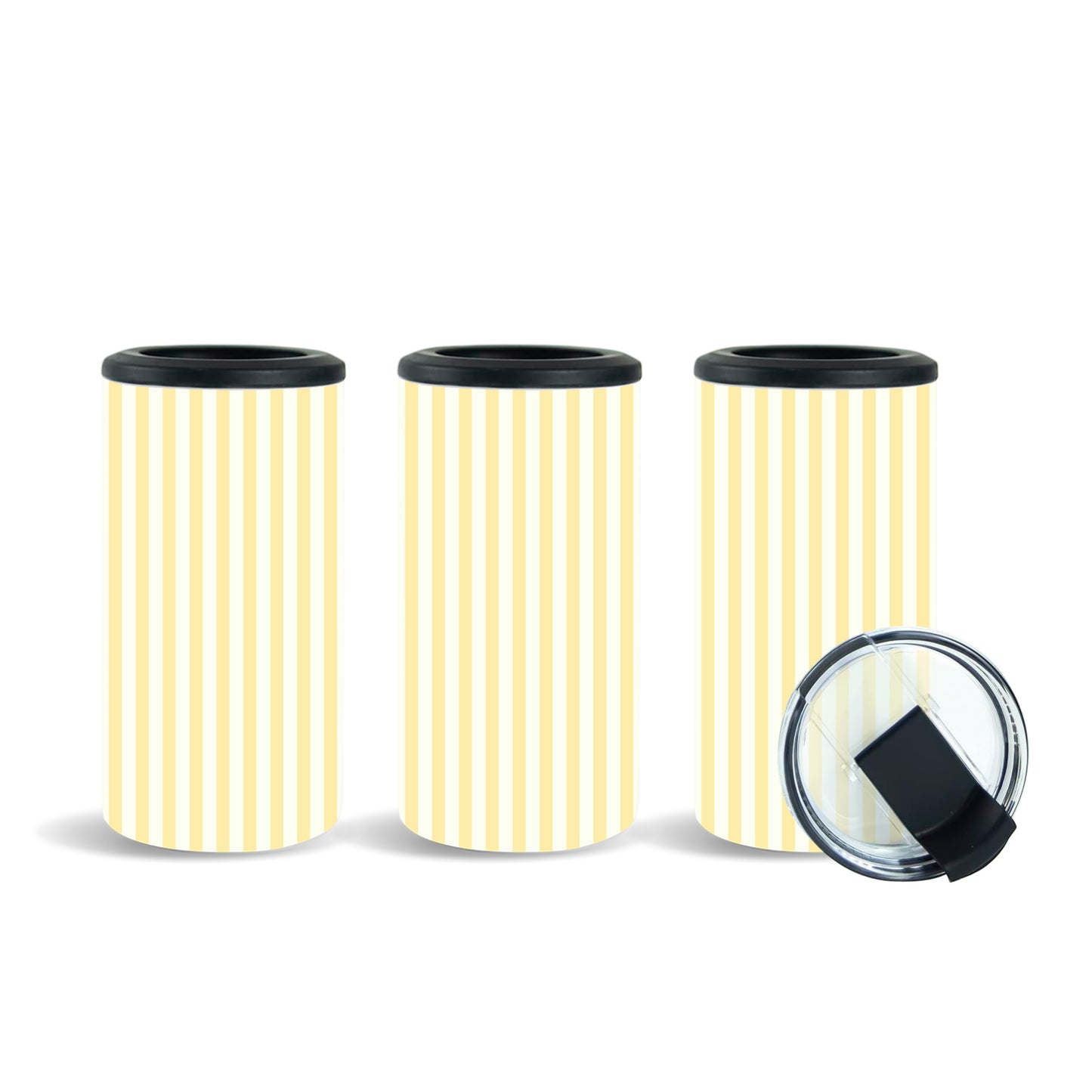 Tea Shirt Shoppe Wholesale pastel yellow and white striped slim can coolers (set of 3)