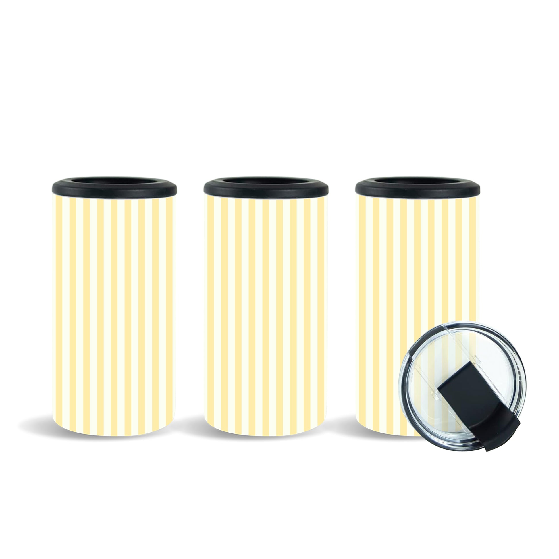 Tea Shirt Shoppe Wholesale pastel yellow and white striped slim can coolers (set of 3)