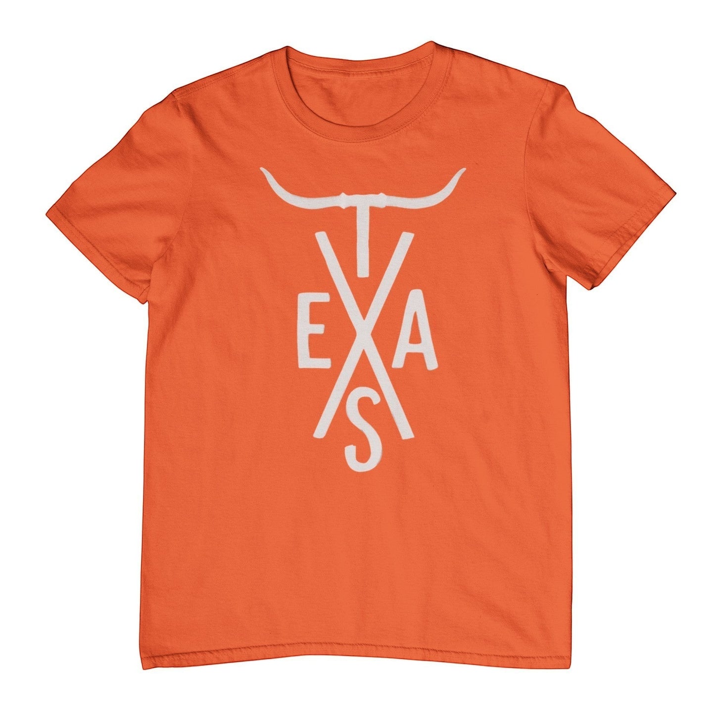 Tea Shirt Shoppe Wholesale burnt orange cotton t-shirt with white Texas Longhorn graphic.